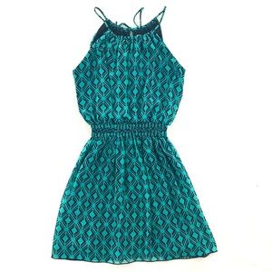 Sweet Storm Teal & Navy Diamond Patterned Dress